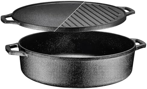 6.8 Qt Cast Iron Skillet with Grill-Griddle Lid