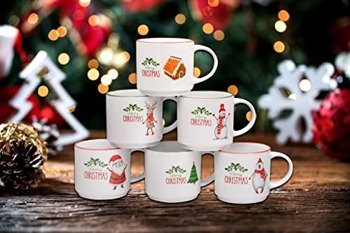 Ceramic Christmas Mug Set of 6, 14 oz